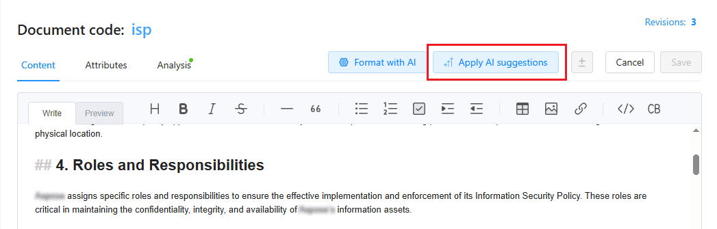 Apply AI Suggestions button