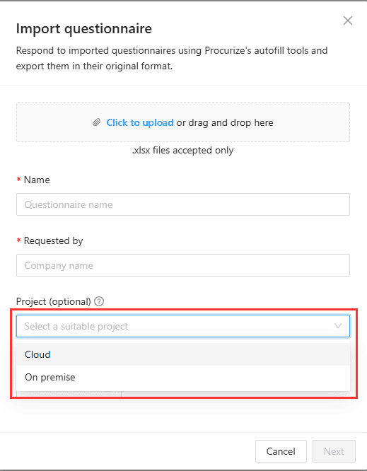 Link Questionnaire to project